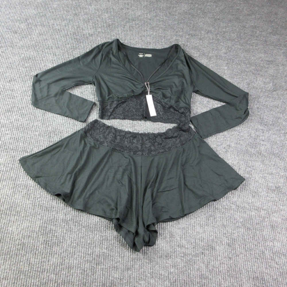 Adore Me Pajama Set Womens L Black Babydoll V-Neck Modal-Spandex Jersey NWT